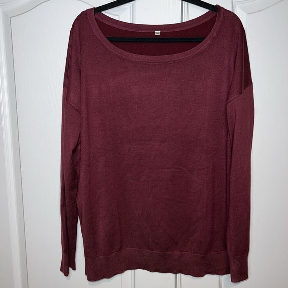 Women's Soft Knit Top Burgundy Maroon Wide Neck XXL Long Sleeves Classic NWOT - Picture 1 of 8